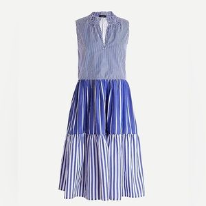 JCrew blue striped tiered sleeveless dress